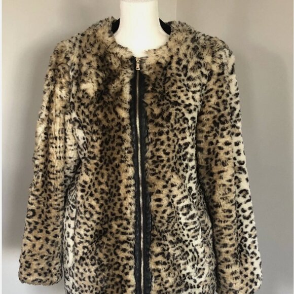 ZARA Zip Up Leopard Print FAUX FUR Winter JACKET - Size L - Coat Jacket - Picture 1 of 5